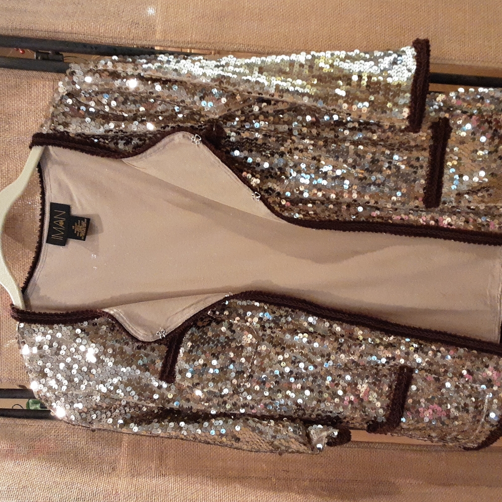 Gold color sequined evening dress sweater/jacket